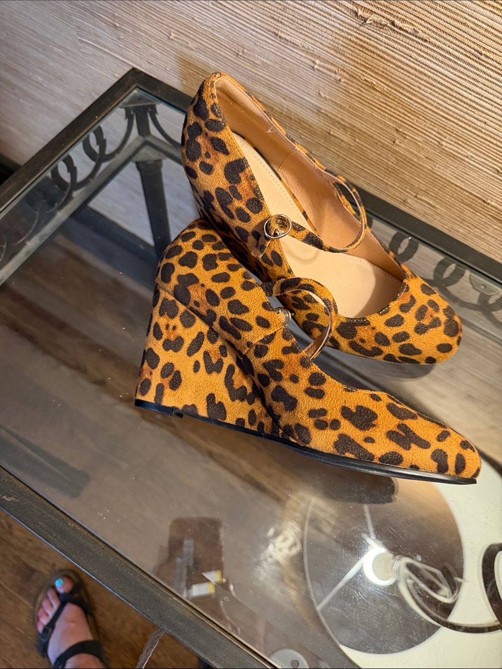 Leopard Print Mary Jane Wedge Heels in Tan and Black - Picture 5 of 6